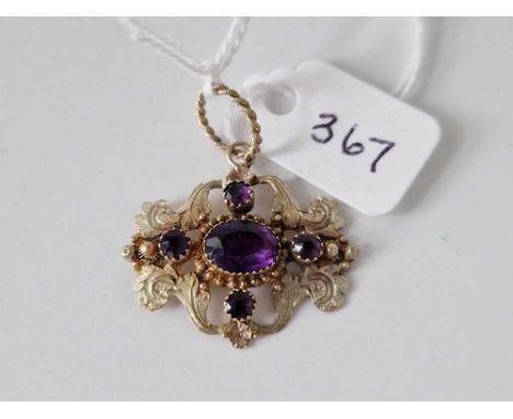 Antique Victorian 15ct Gold, amethyst set pendant, 2.9g