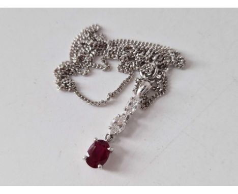 GOOD MARQUISE CUT DIAMOND &amp; RUBY necklace approx 1ct diamonds 1ct ruby all 18ct gold 5.9g