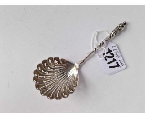 A Victorian sifter spoon with apostle finial, Chester 1896