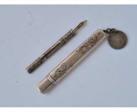 An early 19th Century tooth pick and a silver mounted pencil cover, Birmingham 1910