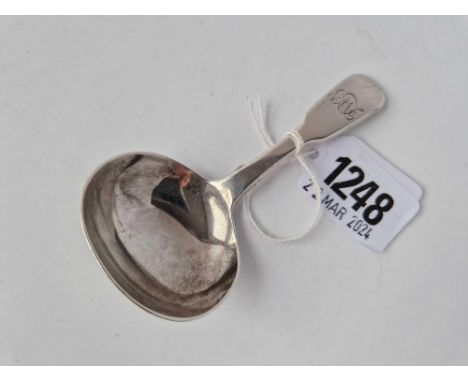 A Victorian caddy spoon fiddle pattern with oval bowl, London 1843 by IH?