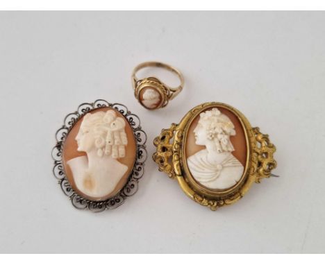 a gold cameo ring size L 2.8 gms pinchbeck cameo and silver cameo