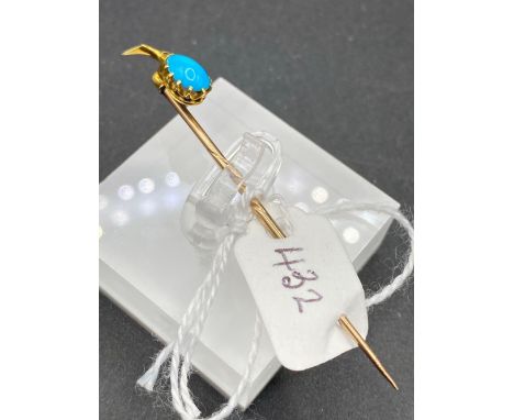 A fine pear shaped turquoise fruit shaped stick pin 15ct gold screw top