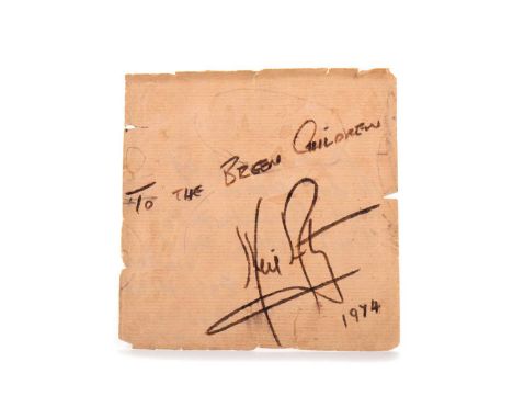 SPACE TRAVEL INTEREST - NEIL ARMSTRONG (US ASTRONAUT, 1930-2012), HIS AUTOGRAPH 1974 signed on a partial menu fragment, To th