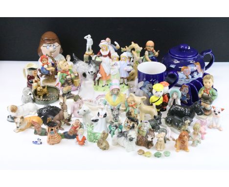 Carlton Ware golfer figures, Yardley English lavender soap dish/ advertising figures and Goebel figurines together in an asso