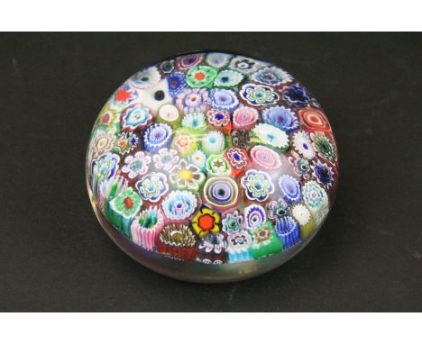 Vintage round Millefiori art glass paperweight with floral canes 