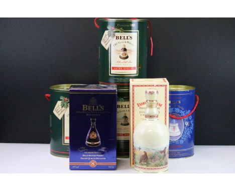 The Famous Grouse Finest Scotch Whisky Highland decanter 70cl, Bell's limited edition 50 years reign decanter 70cl, boxed, Be