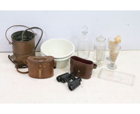 Pairs of Manon and Ross Stereo Prism binoculars in cases, two Doulton 1942 white basin bowls, warming vessel, selection of vi