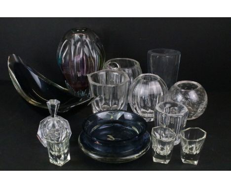 Vintage glass collection featuring Narumi fantasy glass vase, signed Kosta cut crystal perfume scent bottle, Tapio Wirkkala 3