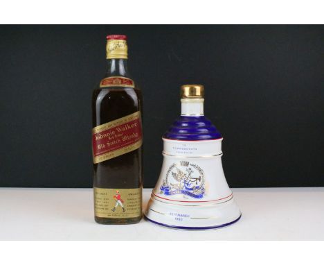 Whiskey pairing of vintage Johnnie Walker Red Label 26 2/3 fluid ounces (70 proof) circa 1960s, and Bell's Birth of Princess 