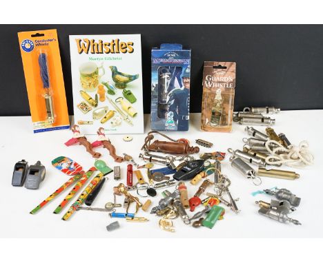 A collection of mixed vintage pocket whistles to include Acme and British Rail examples.