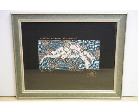 Warren Donnelly authentic Australian aboriginal art framed artwork study of a Goanna Lizard (Gallery Stamped), 34cm x 44.5cm 
