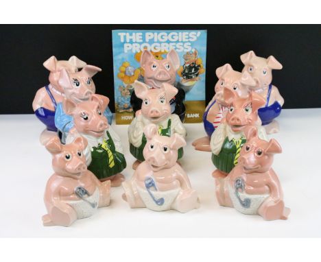Vintage Wade Natwest piggy bank collection of eleven pigs, including three Maxwell pigs, three Annabel, three Woody, one Lady