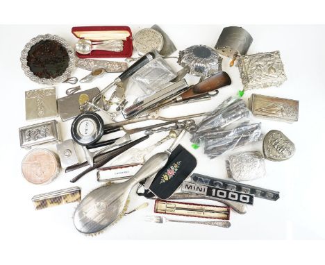 A box of mixed collectables to include trinket box, hand brush, nutcrackers, cutlery....etc.. 
