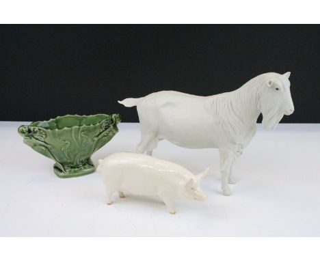 Beswick pig figurine marked CH Wall queen 40 to base together with a small Wade mermaid vase with decorative seahorse pattern