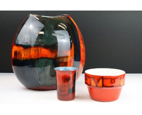 Vintage Poole large abstract purse vase in Gemstones pattern 26cm high x 27cm wide with hand painted Delphis planter, 8cm hig