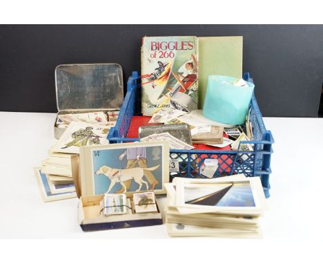Selection of postcards and cigarette cards some within vintage tins to include series of Post Office picture cards, album of 