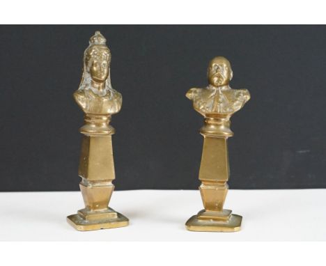 Two vintage brass busts of royal figures. 