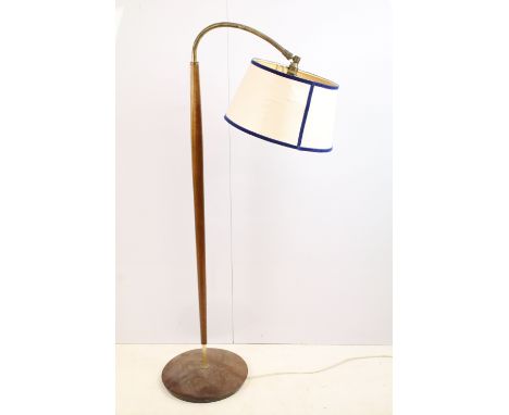 Mid 20th century floor standing lamp light with wooden base and brass detail, approx H 135cm 