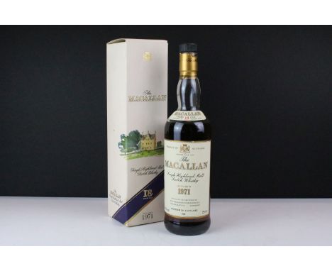 'The Macallan' Single highland Malt Scotch Whisky (18yrs) distilled in 1971, boxed, 75cl, opened. 