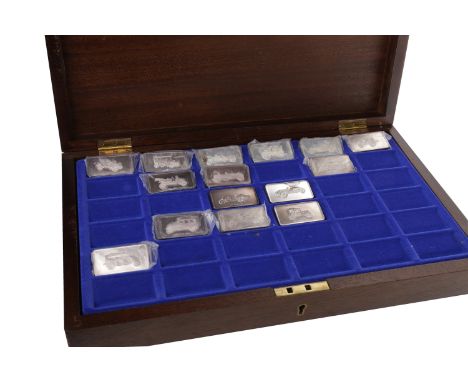 THIRTY-SIX SILVER INGOTS 'LORD MONTAGUE COLLECTION OF GREAT CARS' maker John Pinches Medallists Ltd., London 1973, each showi