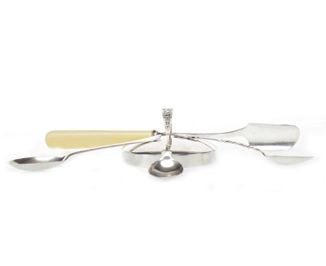 GEORGE V SILVER CHEESE SCOOPmaker Charles James Allen, Sheffield 1932, with ivorine handle, 23cm long; along with a silver pr