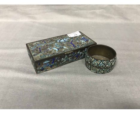 CHINESE METAL AND ENAMEL TRINKET BOX AND A SMALL CIRCULAR BOWL