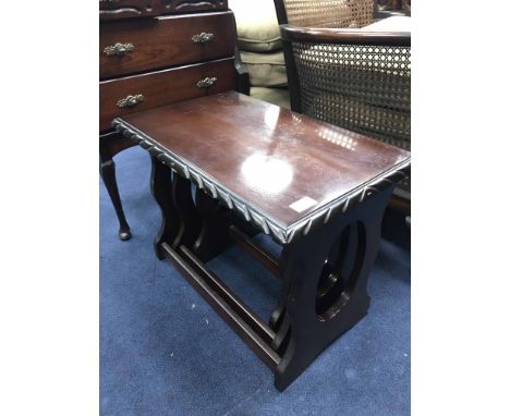 NEST OF THREE TABLES together with a standard lamp and a small chest of drawers