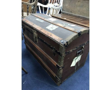 BRASS BOUND DOMED TRAVEL TRUNK