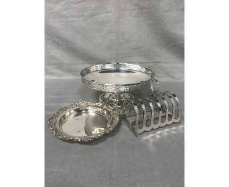 LOT OF SILVER PLATE including three piece tea service, Hotel pattern teapot, comport, various cutlery etc