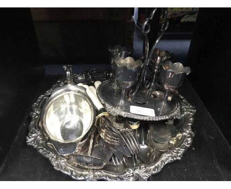 LOT OF SILVER PLATED ITEMSincluding flat ware, epergne, sauce boats, etc 