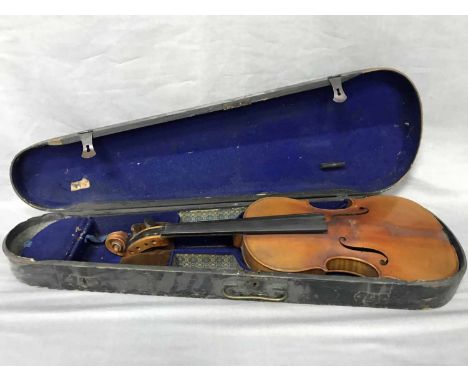 THREE VIOLINStwo cased examples, and one bearing label 'Antonius Stradivarius'