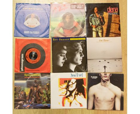 7"/45 records housed in 3 7" cases and one bag containing mostly 70s and 80s pop, soul and rock including The Jacksons pictur