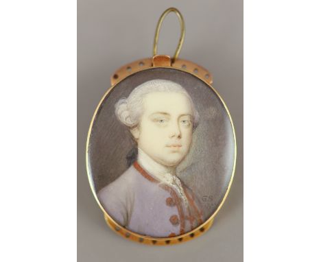 Gervase Spencer (d.1763)oil on ivoryPortrait miniature of a gentleman wearing a lilac coatinitialled and dated 17571.25 x 1in