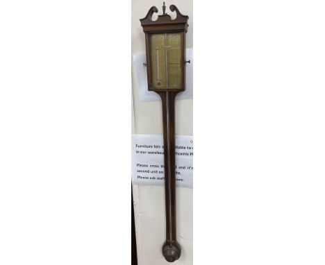 A George III style mahogany stick barometer, signed Thomas Wright, height 97cm