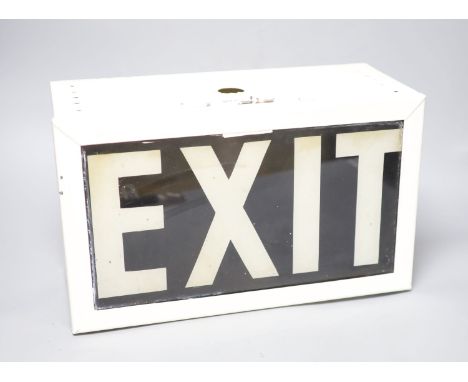 A vintage painted metal and glass EXIT sign, length 37.5cm