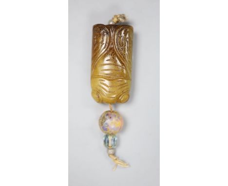 A Chinese jade cicada pendant, length 4cm