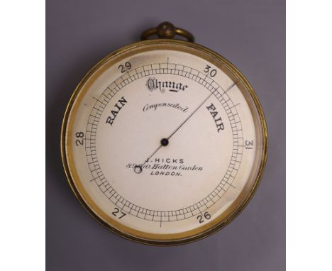 J, Hicks of London. A compensated travelling barometer, diameter 7.5cm