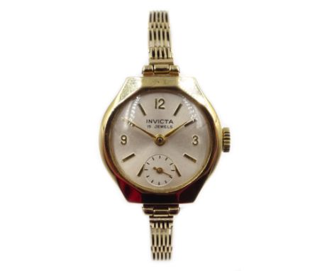 Invicta 9ct gold wristwatch manual wind, Birmingham 1970  Condition Report Bracelet hallmarked 9ct, approx 13.1gm excluding m