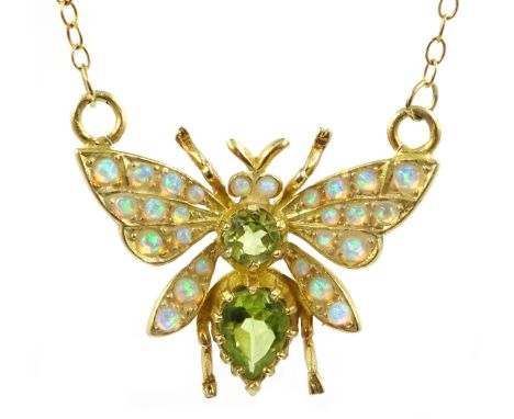 Silver-gilt peridot, amethyst and opal butterfly pendant necklace, stamped 925  Condition Report Click here for further image