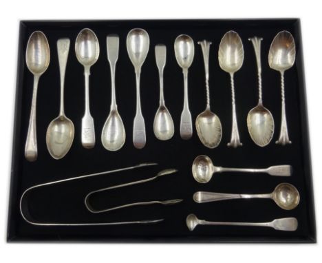 Pair of George III Irish silver mustard spoons by George Nangle, Dublin 1810, two others by possibly Samuel Neville (makers m
