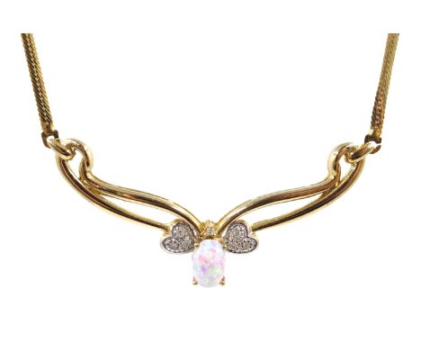 9ct gold opal and diamond necklace, stamped 375 Condition Report Approx 4.3gm, length = 44.5cm Click here for further images,
