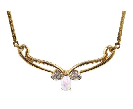 9ct gold opal and diamond necklace, stamped 375 Condition Report Approx 4.3gm, length = 44.5cm Click here for further images,