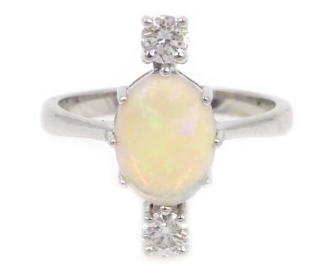 18ct white gold (tested) opal and diamond ring, opal 1.35 carat, diamonds 0.33 carat Condition Report Click here for further 