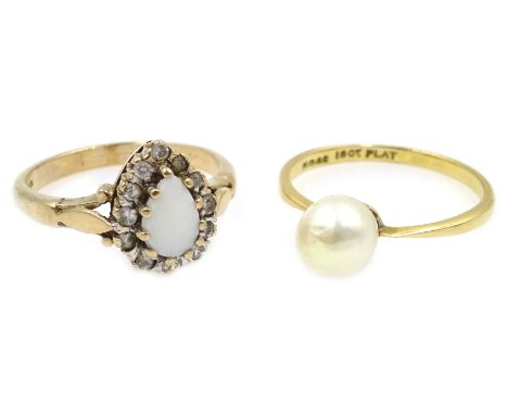 Gold single stone pearl ring stamped 18ct and a gold opal and stone set ring, hallmarked 9ct Condition Report 18ct approx 2.3