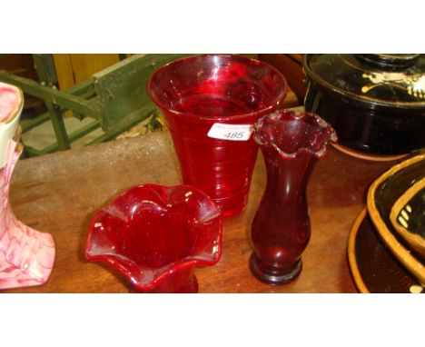 3 x pieces of vintage ruby glass