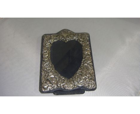 Silver heart shaped photo frame with repousse decoration Birm 1996 stamped R H