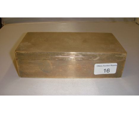 Silver cigarette box with engine turned decoration and wooden lining London 1924 by Walker & Hall 5 cms  x 18 cms x 9 cms