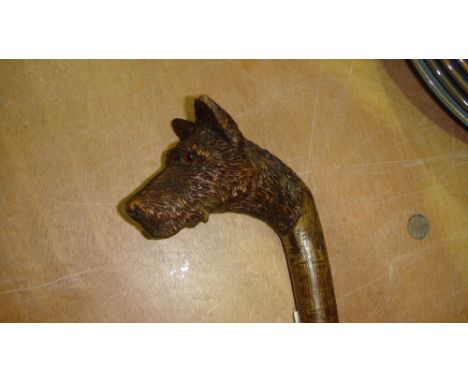 Late 19th / early 20th century Thomas Brigg & Sons Scottie dog walking stick with silver binding London date marks indiscerni