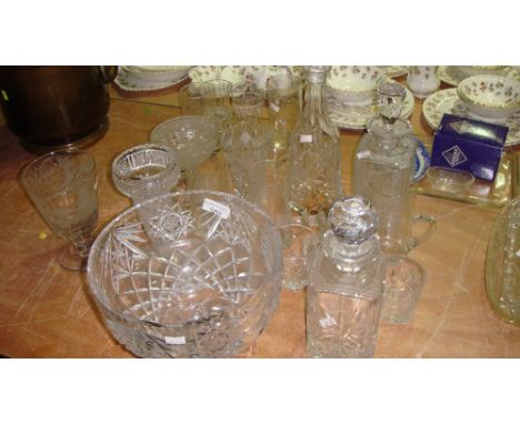 Assorted vintage other glass ware including 19th century goblet with etched windmill decoration, fruit bowl, decanters and ot